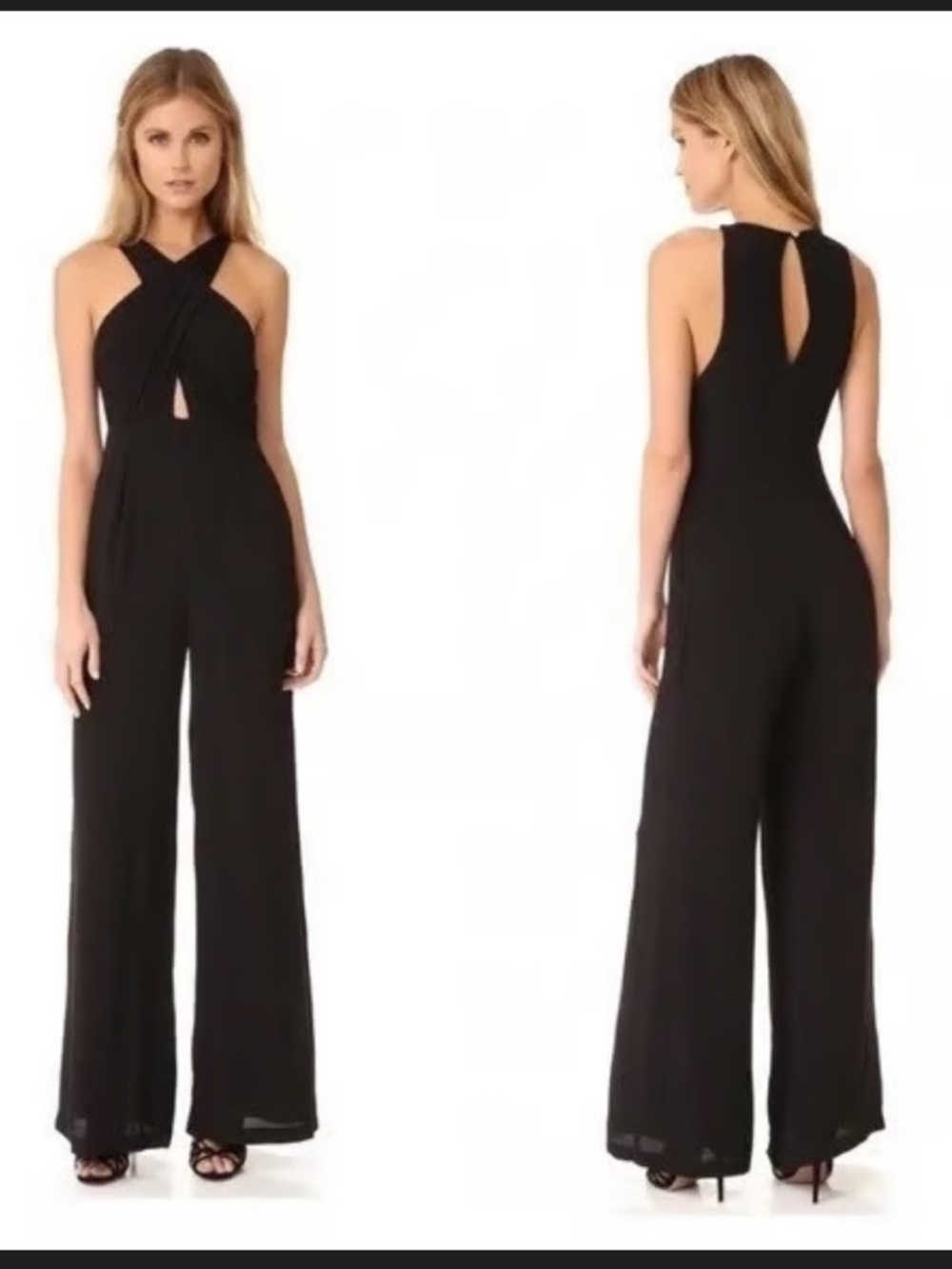 Mara Hoffman Black Wide Leg Jumpsuit Draped Front Size 4